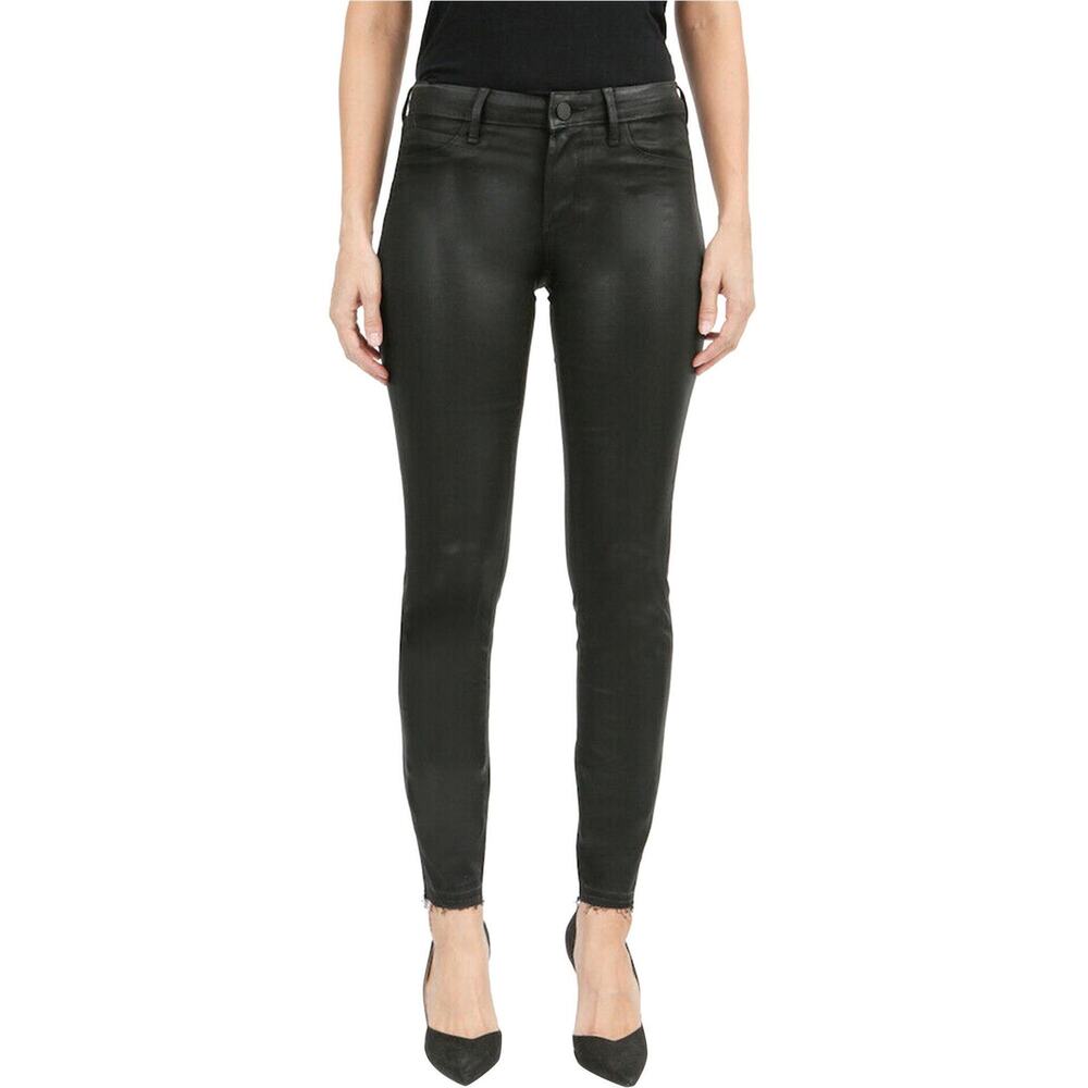Articles of Society Coated Skinny Jeans Faux Leather Mid Rise Stretch Raw Hem 25